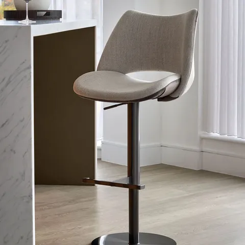 BOXED DANETTI BRONWYN NATURAL FABRIC AND MOCHA VELVET GAS LIFT BAR STOOL