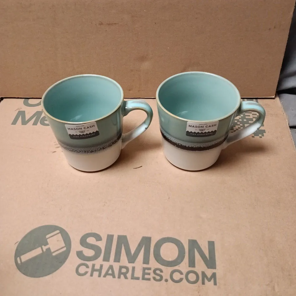 MASON CASH CERAMIC MUGS – TURQUOISE INTERIOR, PAIR (SET OF 2)