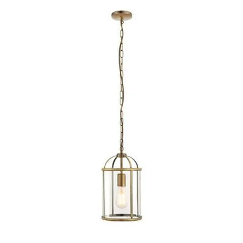 BOXED LUMINOSA LAMBETH 1 LIGHT CEILING PENDANT ANTIQUE BRASS, GLASS, E27