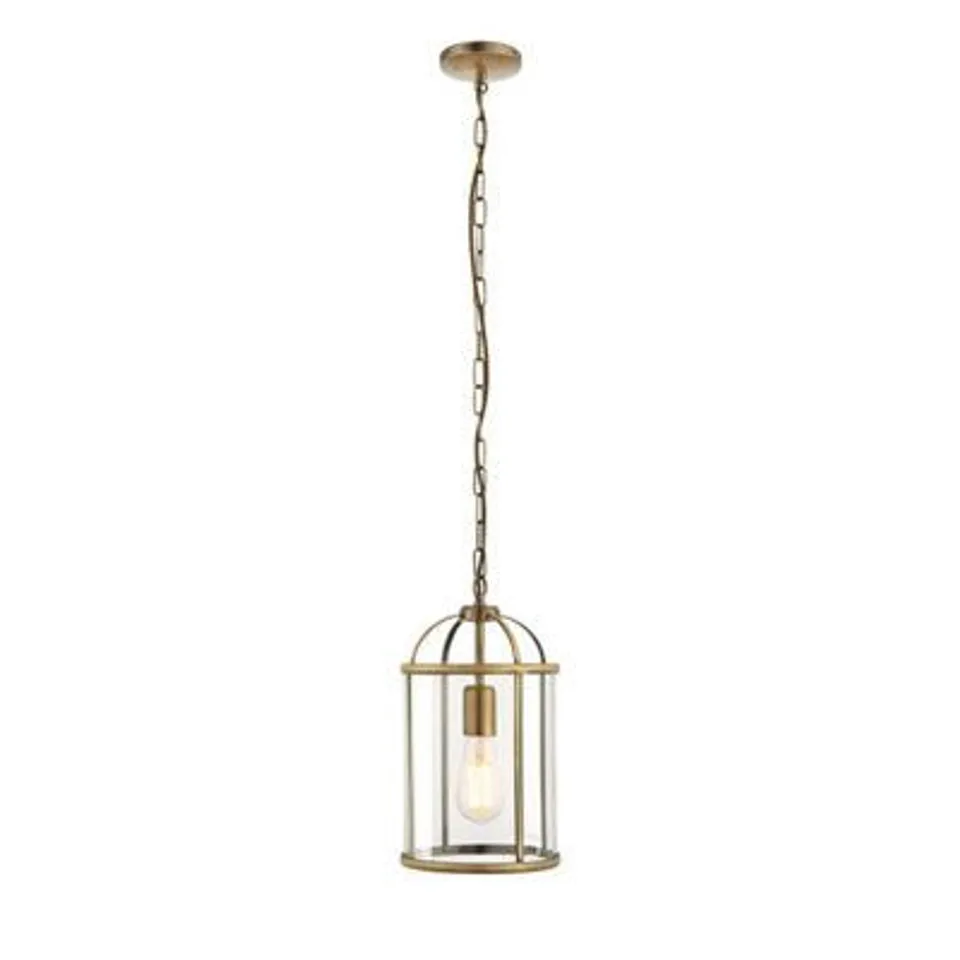 BOXED LUMINOSA LAMBETH 1 LIGHT CEILING PENDANT ANTIQUE BRASS, GLASS, E27