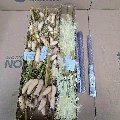 APPROXIMATELY 15 ASSORTED HOUSEHOLD PRODUCTS TO INCLUDE FAUX FLOWER DECOR & CANDLES