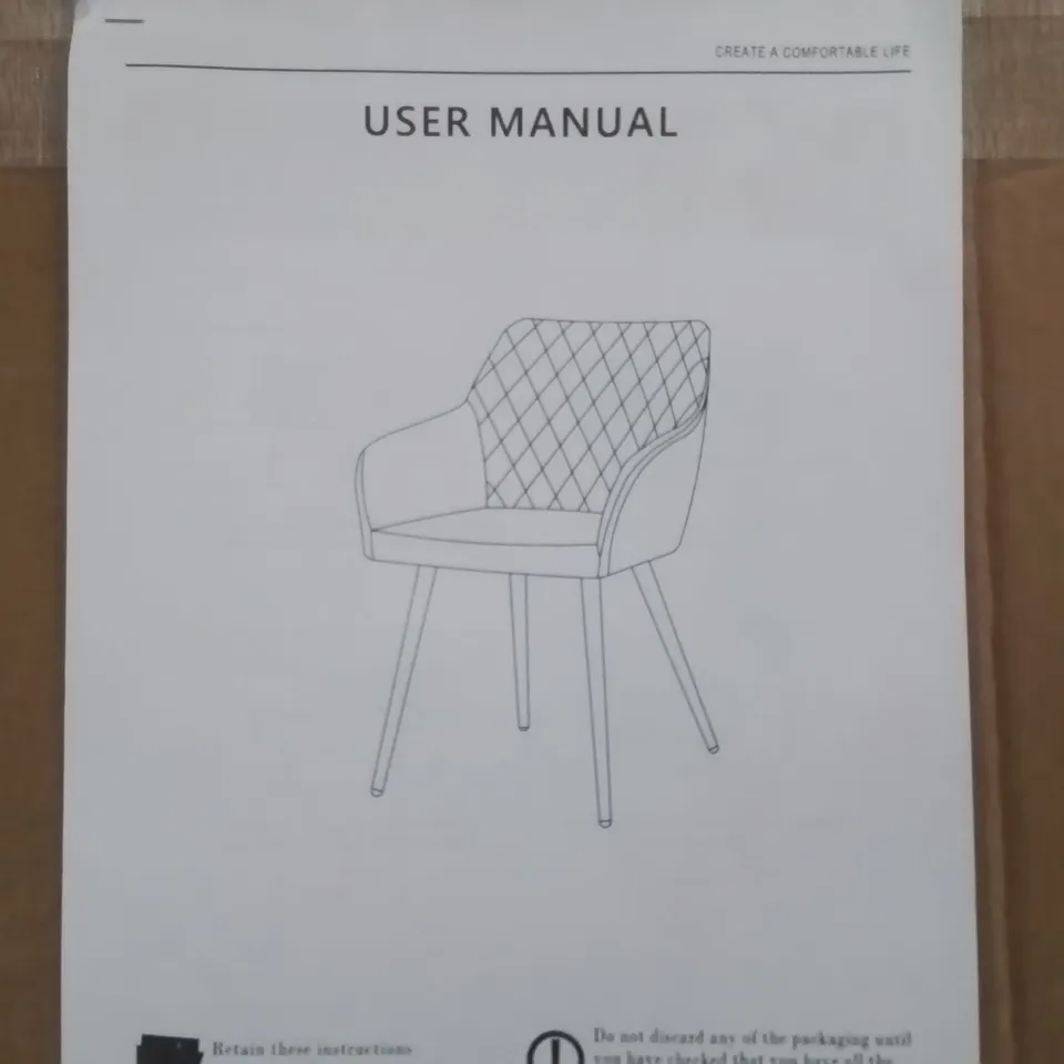 BOXED CLIPOP FAUX LEATHER DINING CHAIRS SET OF 2 CREAM