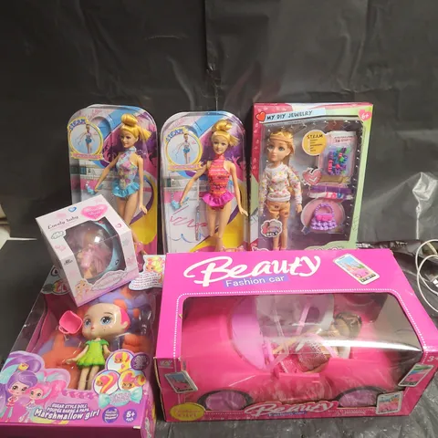BOX OF APPROXIMATELY 8 ASSORTED KIDS TOYS TO INLCUDE - BEAUTY FASHION CAR - KAIBIBI GIRL DOLL - CANDYLOCKS DOLL - ETC