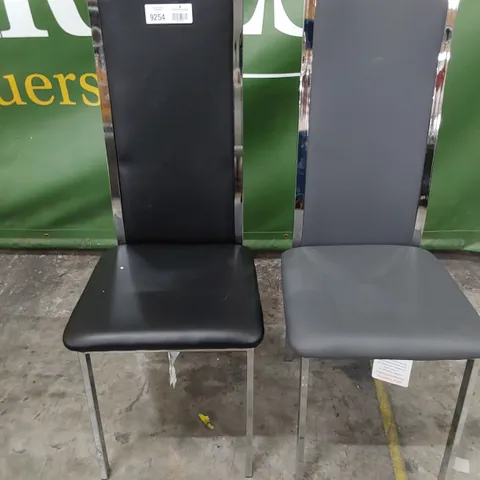 TWO ASSORTED CHROME FRAMED HIGH BACK DINING CHAIRS