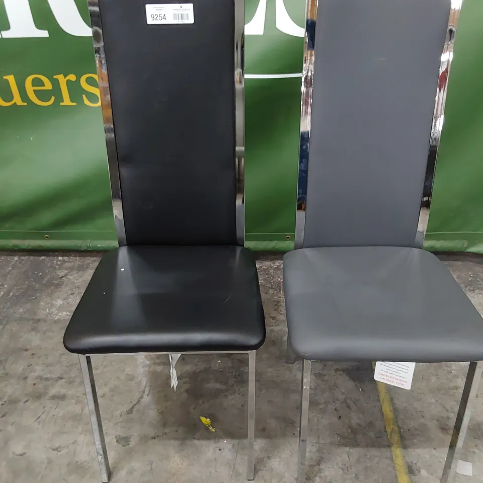 TWO ASSORTED CHROME FRAMED HIGH BACK DINING CHAIRS 