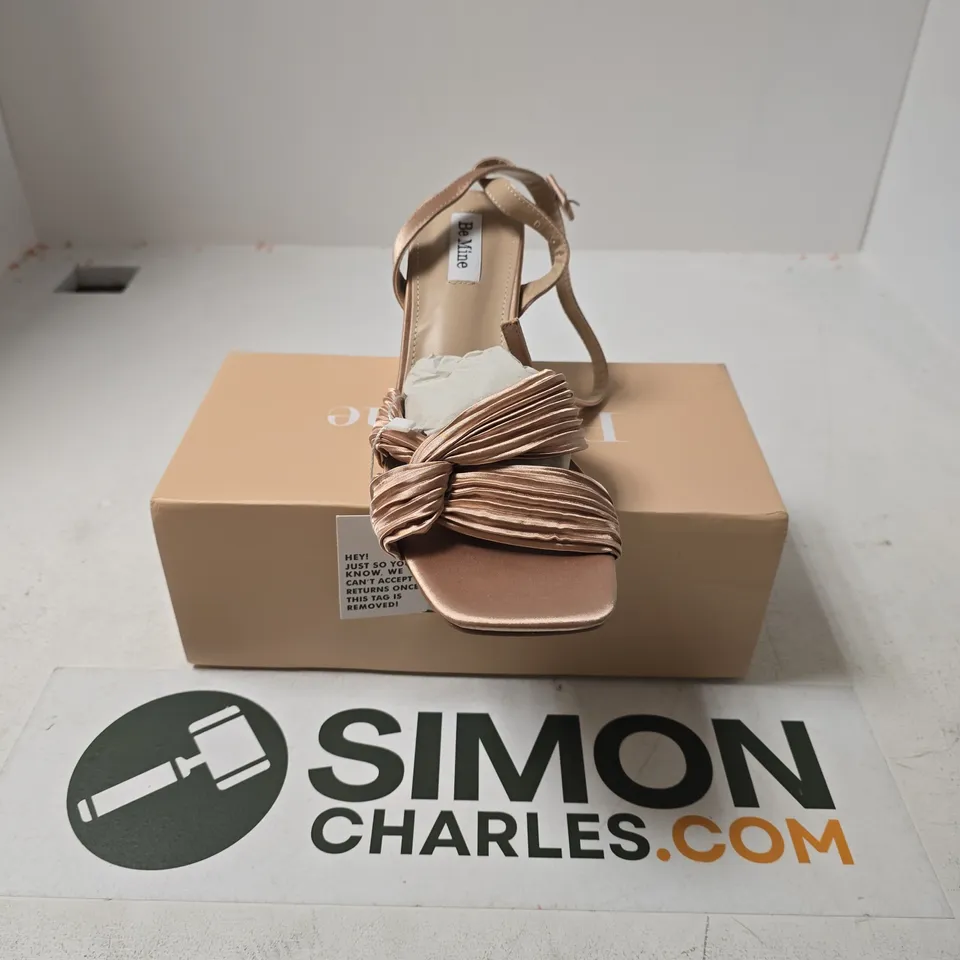 BOXED PAIR OF BE MINE DIVAA HEELS IN BLUSH SATIN - SIZE 8