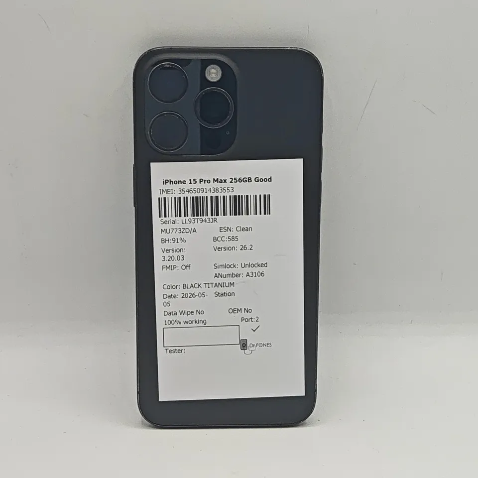 UNBOXED APPLE IPHONE 15 PRO MAX 256GB IN BLACK TITANIUM - A3106