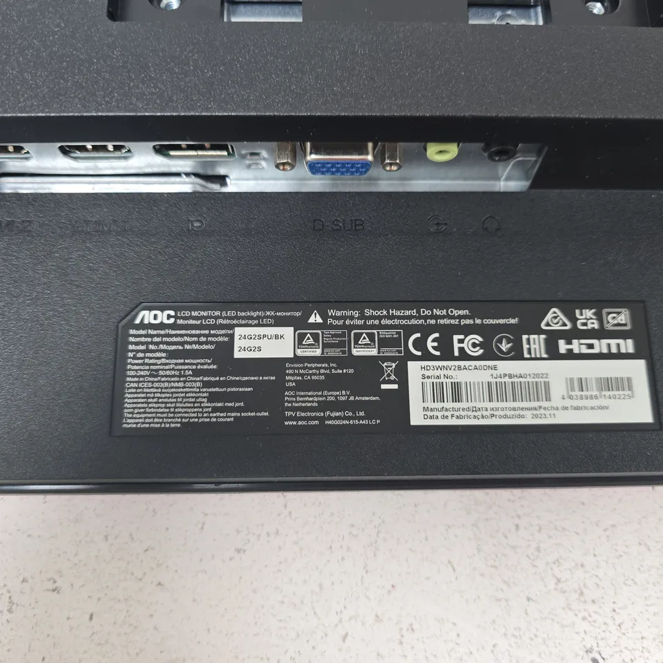 AOC 24G2S 24-INCH LED GAMING MONITOR – BLACK WITH RED TRIM