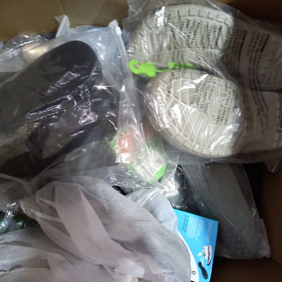 BOX OF APPROXIMATELY 15 ASSORTED PAIRS OF SHOES AND FOOTWEAR ITEMS IN VARIOUS STYLES AND SIZES TO INCLUDE H&M, REGATTA, NEXT, ETC