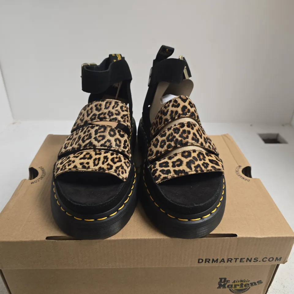 BOXED PAIR OF DR. MARTENS CLARISSA II QUAD SANDALS – LEOPARD HAIR-ON, UK 5 