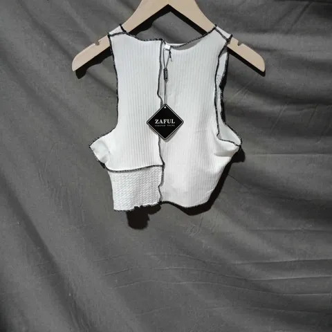 ZAFUL KIDS PATCHWORK SLEEVELESS TOP – WHITE, SIZE M