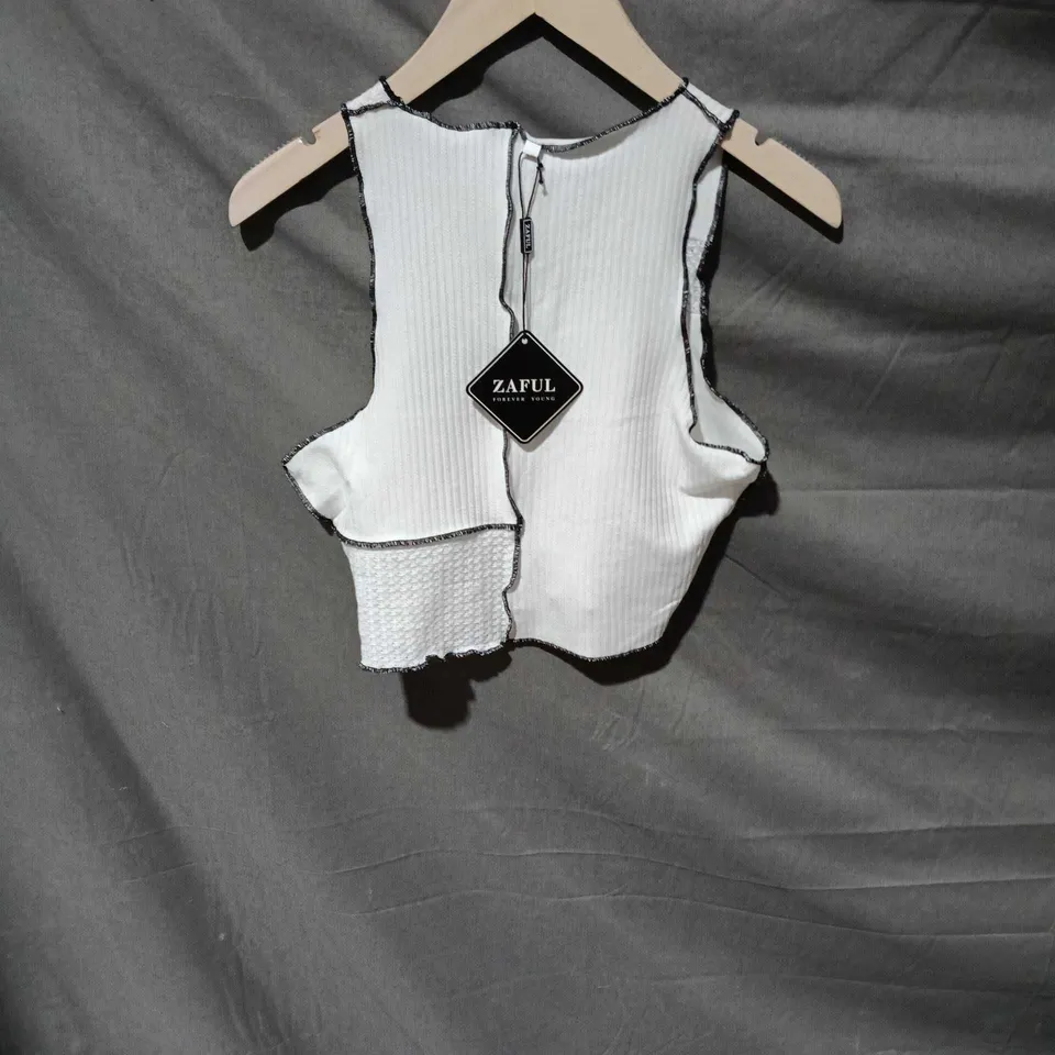 ZAFUL KIDS PATCHWORK SLEEVELESS TOP – WHITE, SIZE M