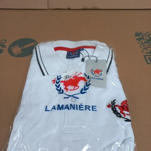 LAMANIÈRE WHITE POLO SHIRT – EMBROIDERED CREST, SIZE XL (MEN'S)
