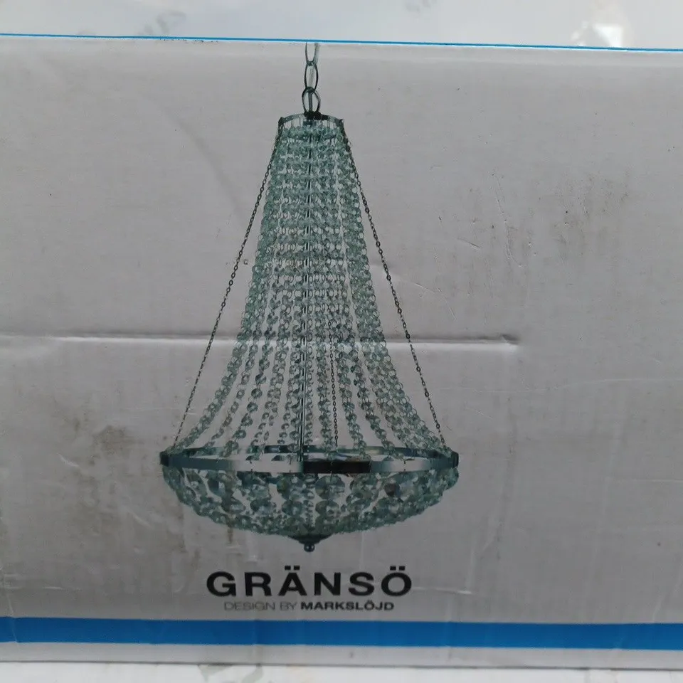 BOXED MARK SLOJD 2 LIGHT CRYSTAL CHANDELIER CHROME