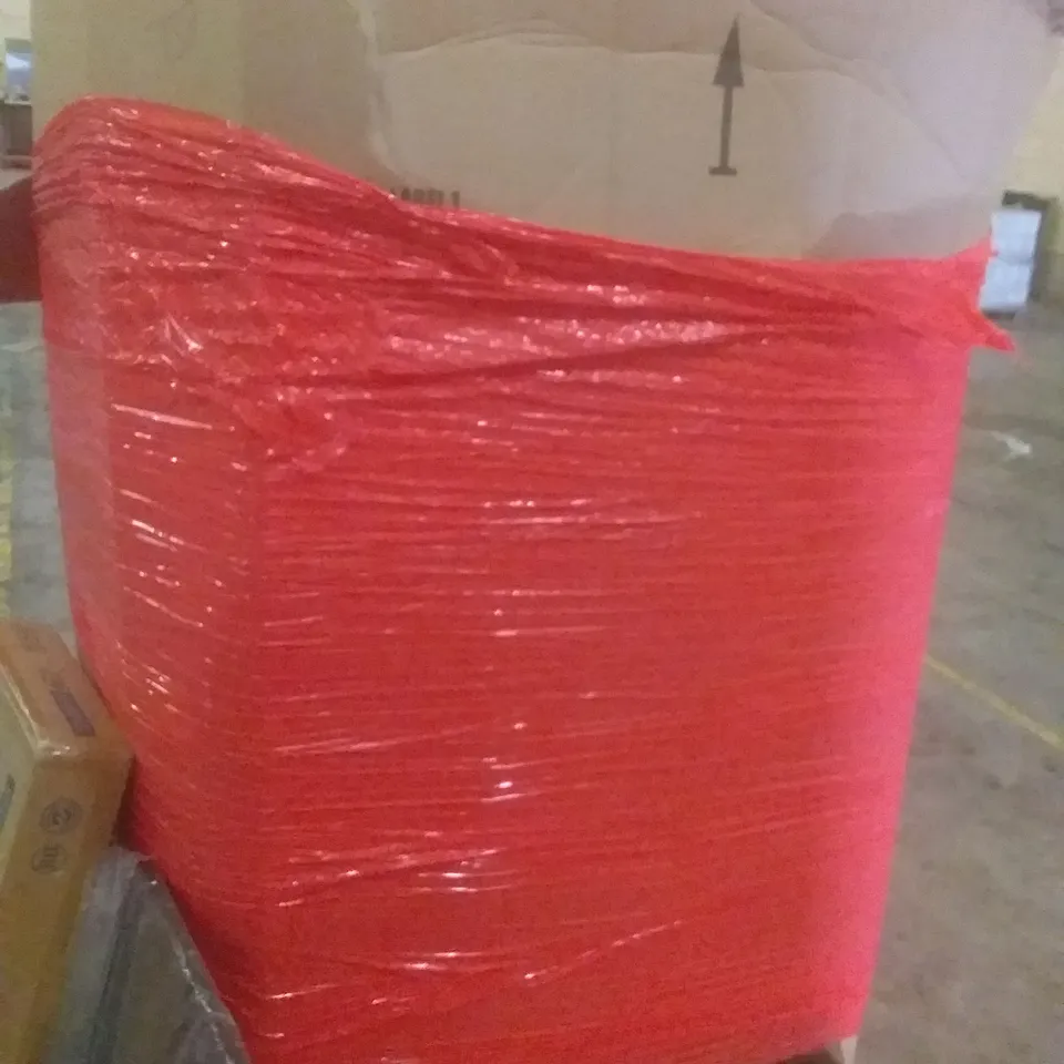 PALLET OF ASSORTED ITEMS INCLUDING TV STAND WITH MOUNT, CARPET PROTECTIVE FILM, BLACKBOARD