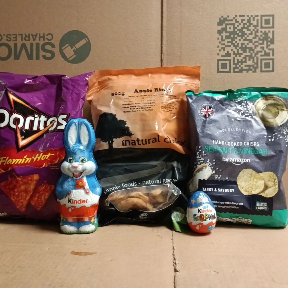 APPROXIMATELY 10 ASSORTED FOOD AND DRINK ITEMS TO INCLUDE KINDER, DORITOS, ETC