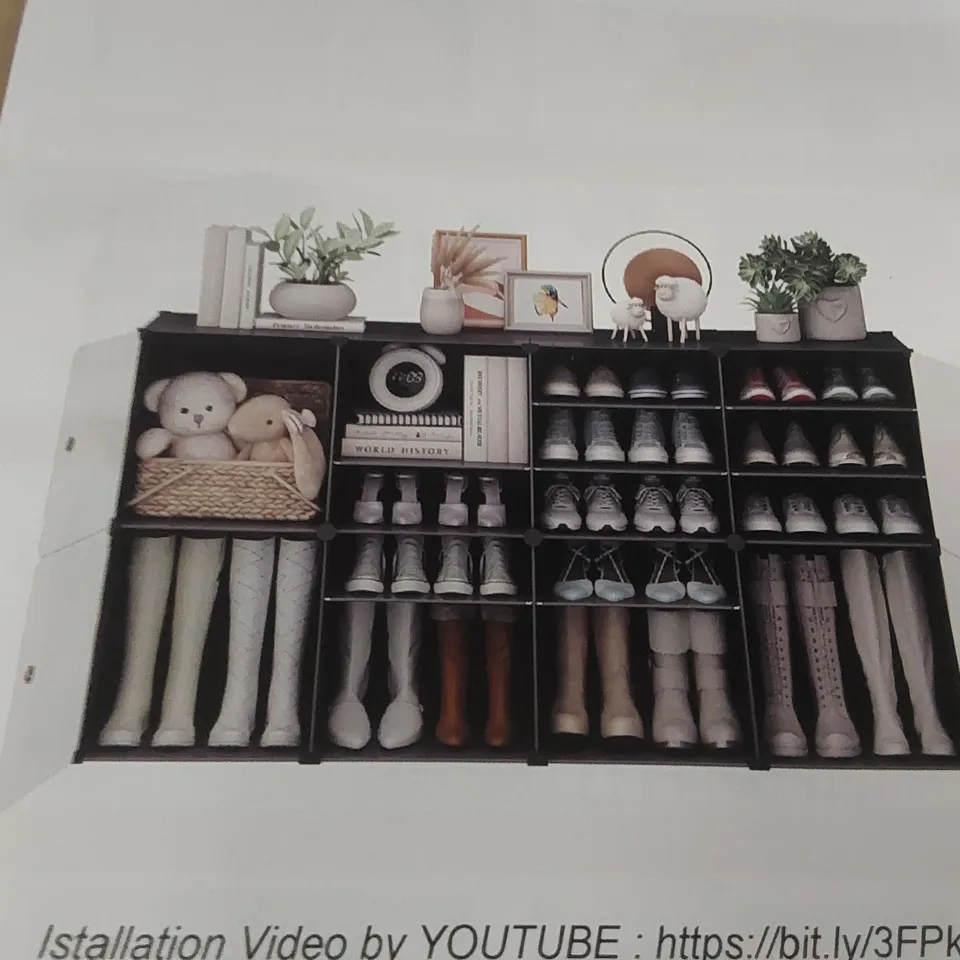 BOXED 16 PAIR SHOE STORAGE CABINET - GREY