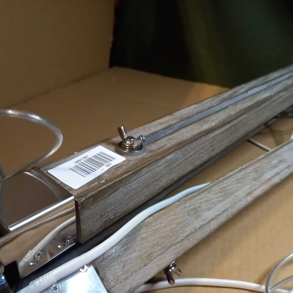 DESIGNER WOOD/CHROME TRIPOD LAMP