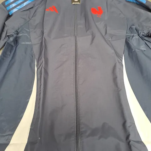 ADIDAS FRANCE RUGBY RAIN JACKET IN BLUE SIZE UK M