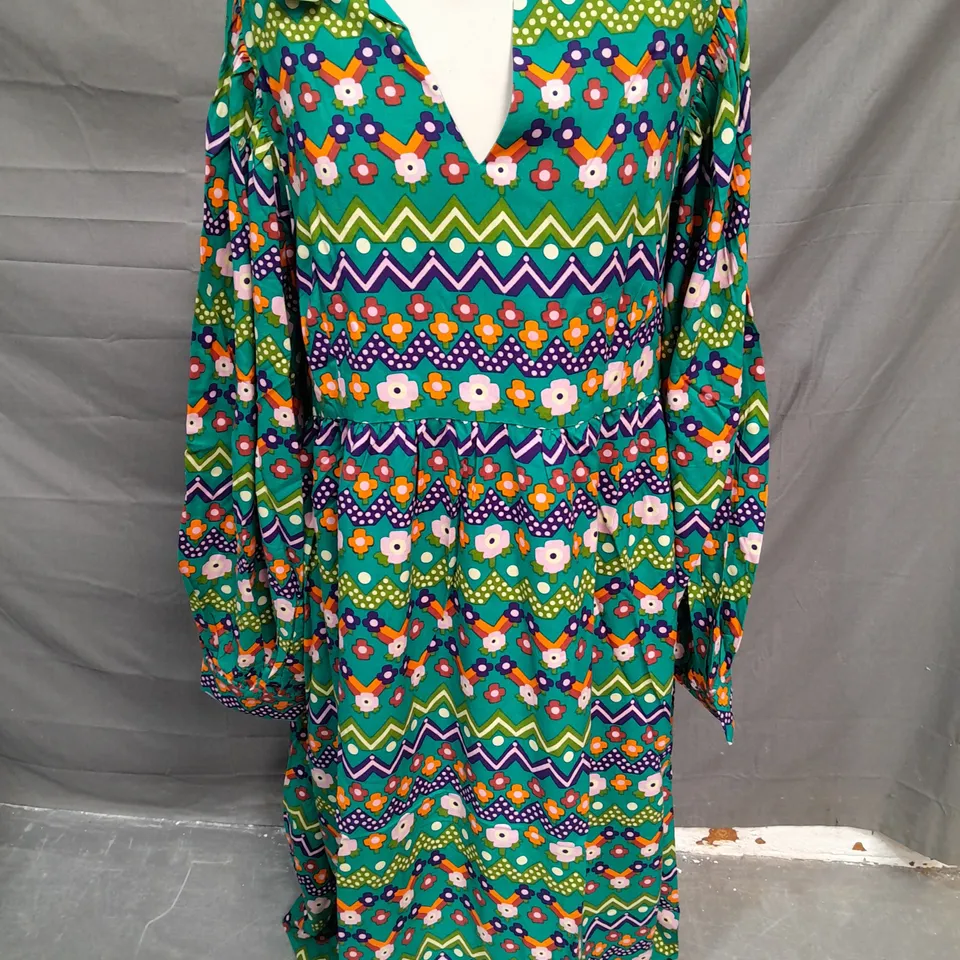 JOANIE DAWN PORTER BRONX GREEN PATTERENED MAXI DRESS - UK 18