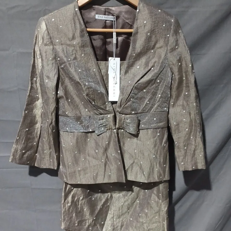 GINA BACCONI 3 PIECE SKIRT SUIT IN OLIVE GREEN - SIZE 14
