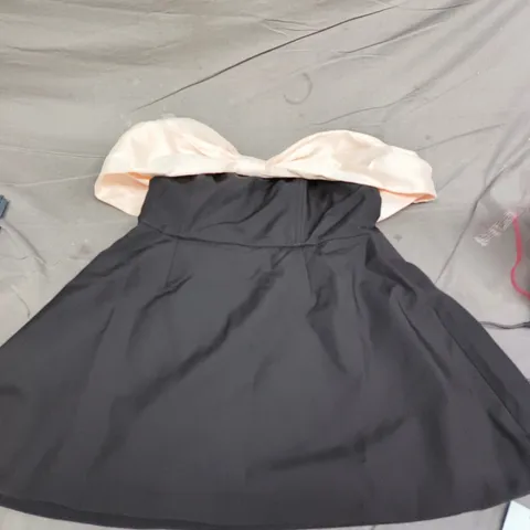 BOOHOO BLACK DRESS WITH PINK OVERSIZED BOW  - BLACK WITH PINK INTERIOR, UK 14