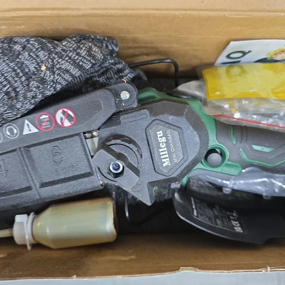 MILLEGU MINI CHAINSAW – 6 INCH, 21V CORDLESS, BOXED WITH MANUAL