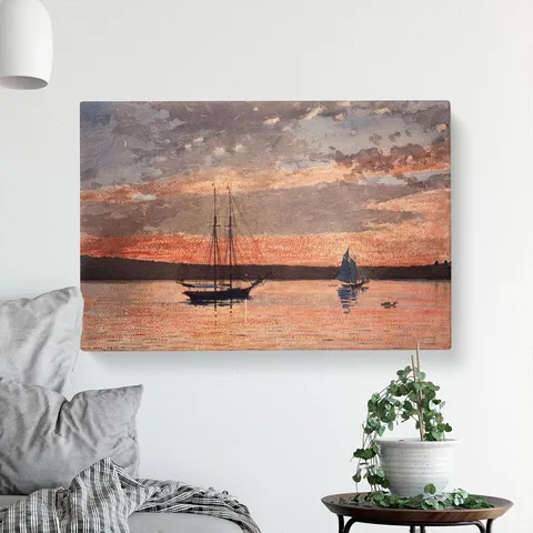 BOXED SUNSET AT GLOUCESTER BY WINSLOW HOMER - WRAPPED CANVAS PAINTING 