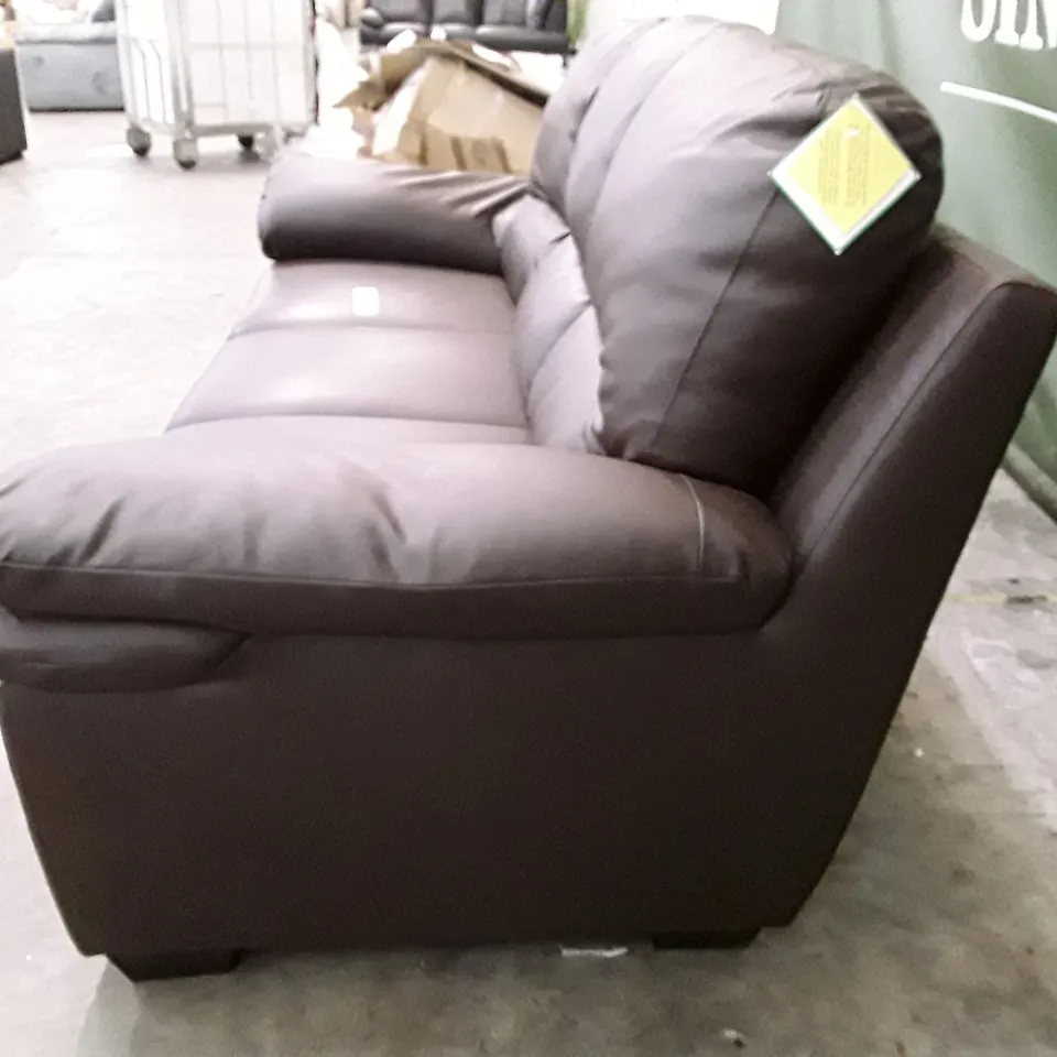 DESIGNER 3 SEATER SOFA - DARK BROWN LEATHER