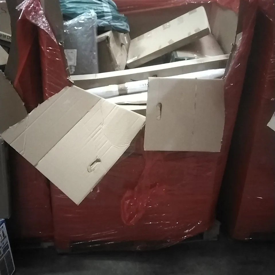 A PALLET CONTAINING ASSORTED HOUSEHOLD GOODS AND PRODUCTS TO INCLUDE;AIR COOLER, BOXED FURNITURE ETC