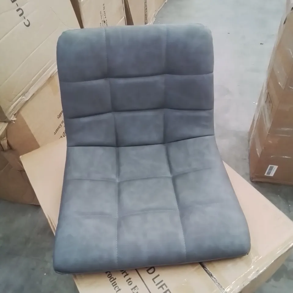 A BOXED PAIR OF GREY FAUX LEATHER UPHOLSTERED DINING CHAIRS