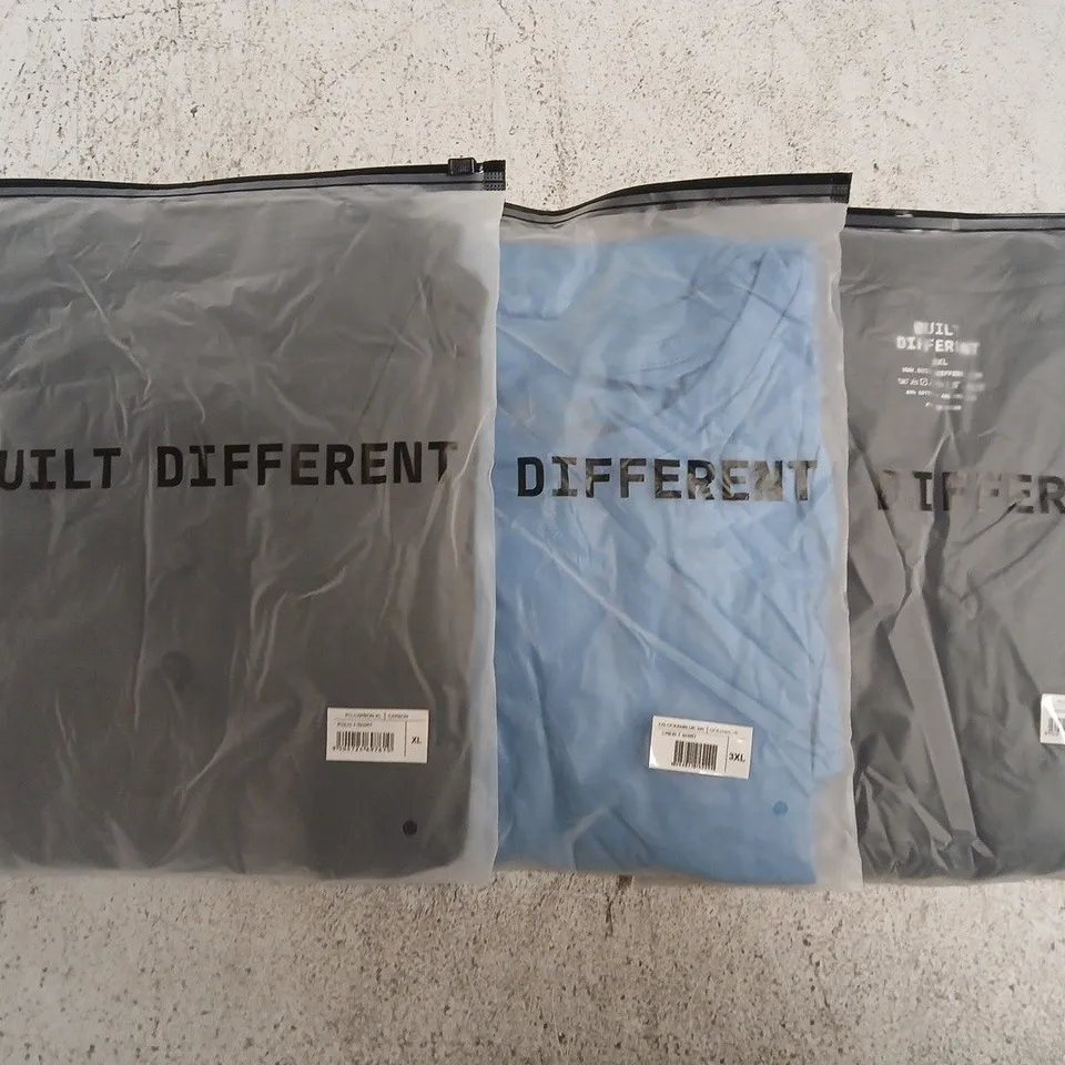SET OF APPROXIMATELY 10 ASSORTED BUILT DIFFERENT T-SHIRTS/SHIRTS IN VARIOUS COLOURS AND SIZES