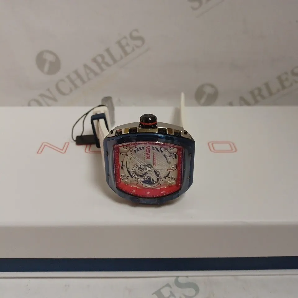 BOXED NUBEO LIMITED EDITION NASA WATCH 035/100 - AUTOMATIC - SKELETON BACK - STAINLESS STEEL - RUBBER STRAP - WATER REISTANT 50M. 