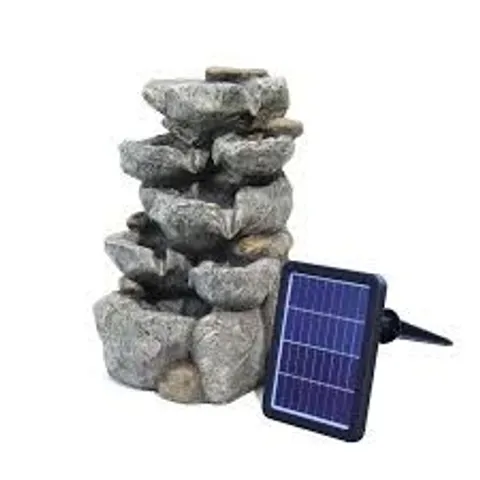 BOXED LIVING AND HOME MULTI TIER GREY ROCKERY FOUNTAIN WITH LED LIGHT