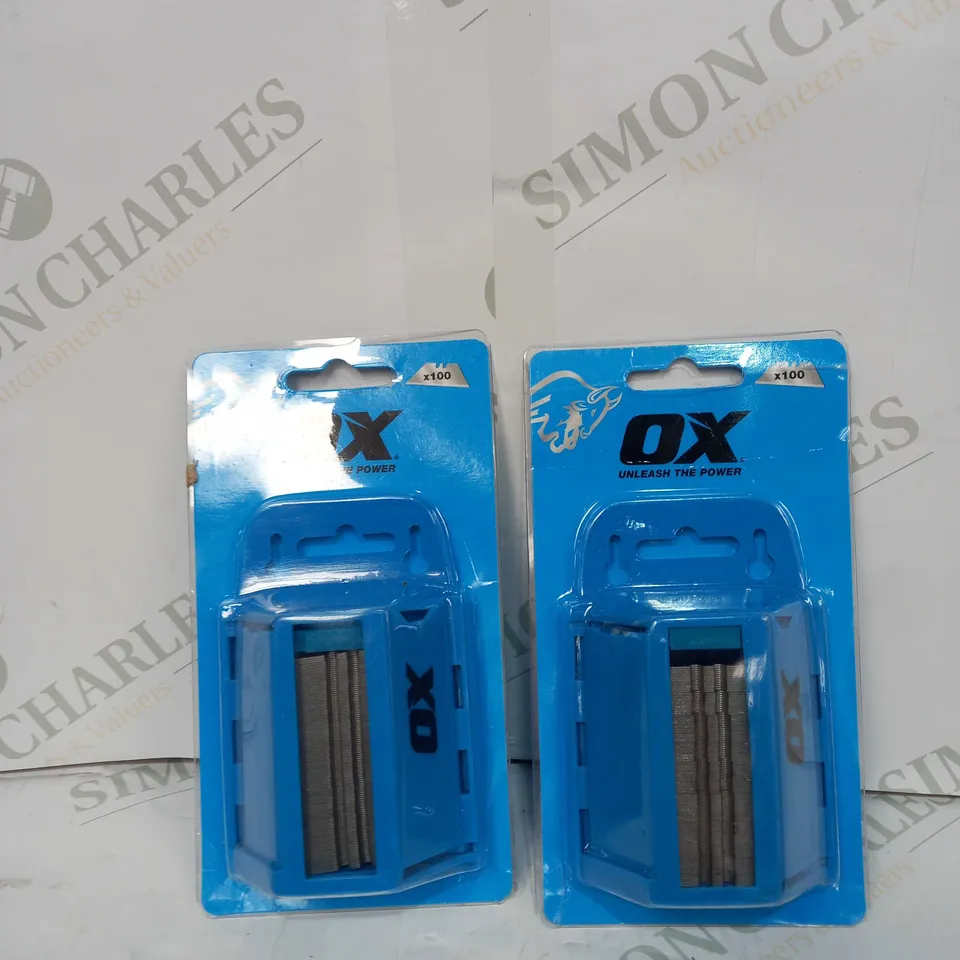 LOT TO CONTAIN 2 X PACKS OF OX INTERCHANGEABLE BLADES FOR STANLEY KNIFES, 100 BLADES PER PACK