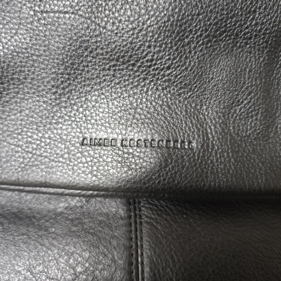 AIMEE KESTENBERG BLACK LEATHER SHOULDER BAG WITH EMBOSSED BRANDING 