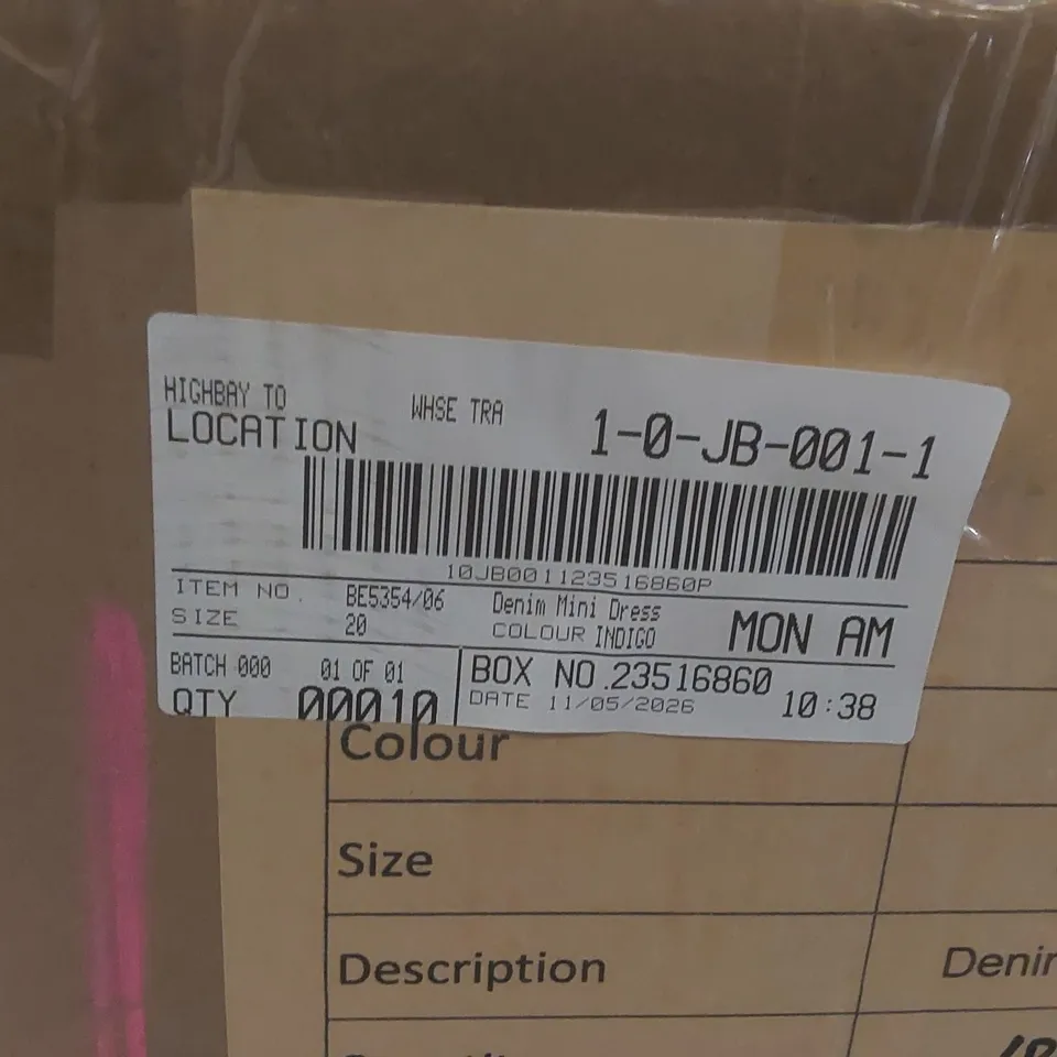 BOX CONTAINING APPROXIMATELY 10x BRAND NEW SIMPLY BE INDIGO DENIM MINI DRESSES - SIZE 20