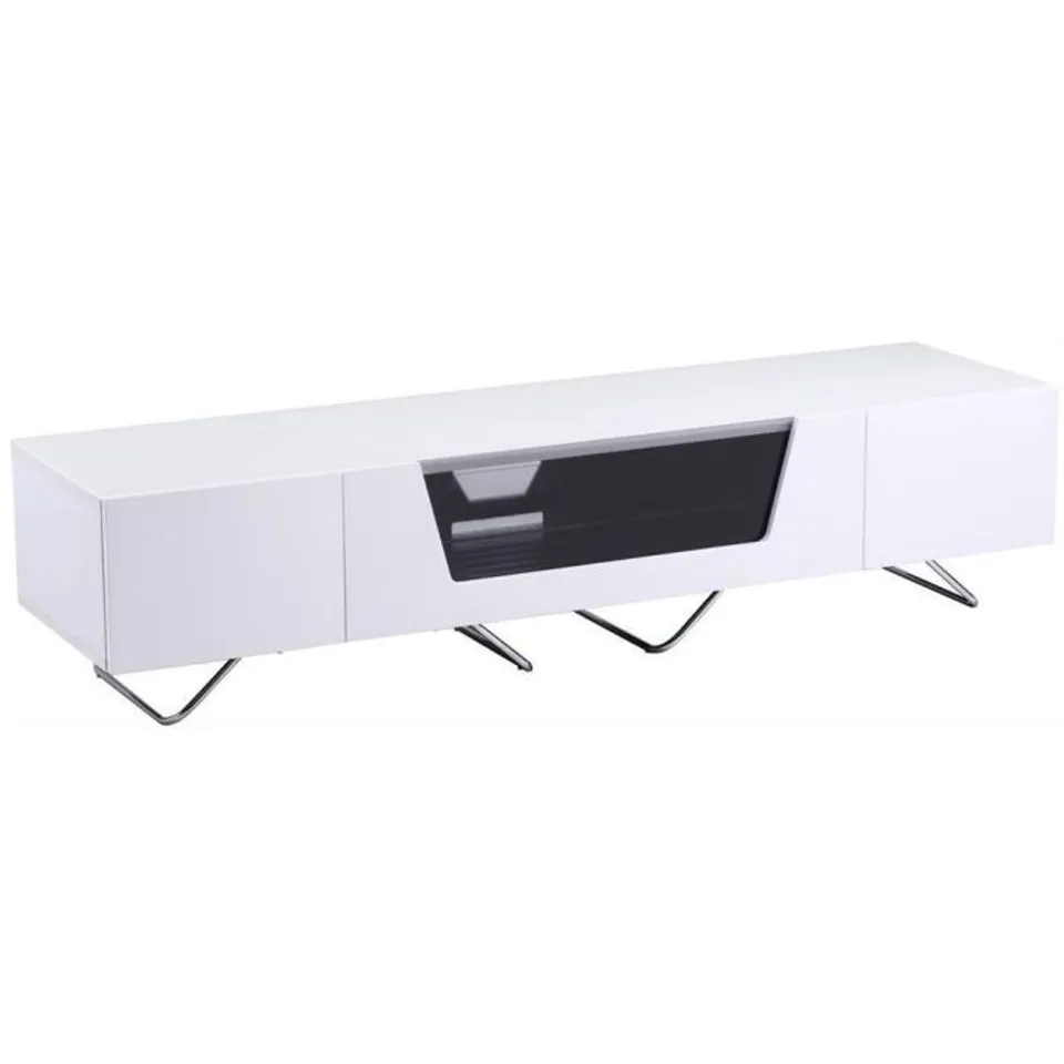BOXED ALPHASON CHROMIUM 1600MM TV STAND IN WHITE (2 BOXES)