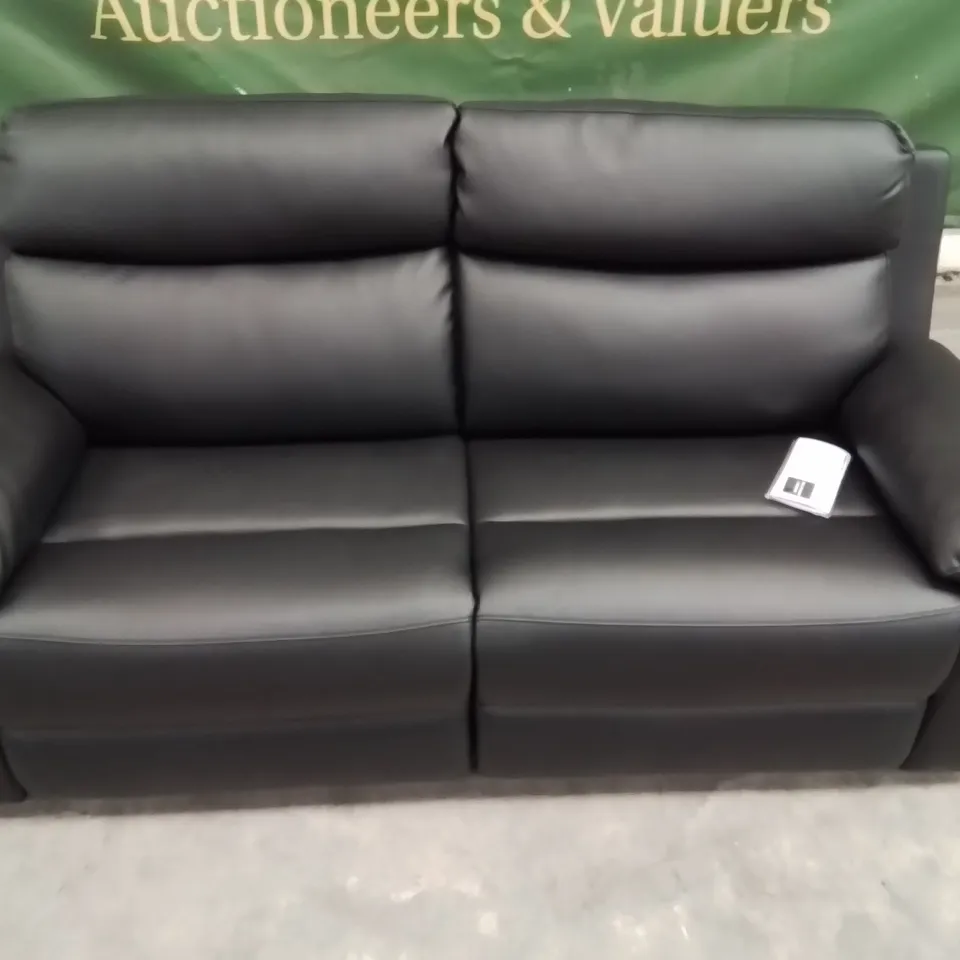 DESIGNER BLACK FAUX LEATHER EDISON 3 SEARER MANUAL RECLINING SOFA