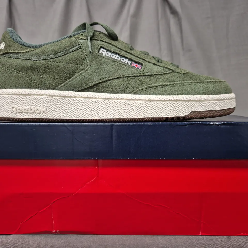 BOXED PAIR OF REEBOK CLUB C 85 SHOES IN GREEN UK SIZE 7.5