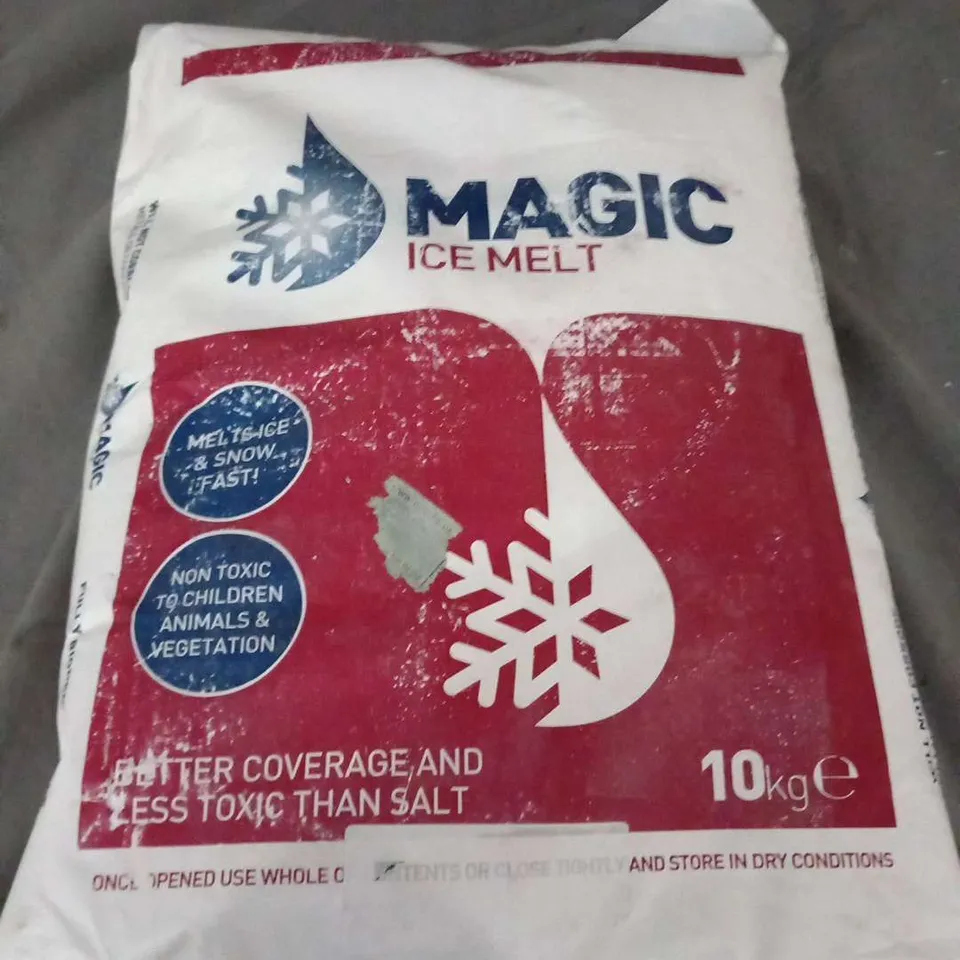 BAG OF MAGIC ICE MELT BETTER COVERAGE AND LESS TOXIC THAN SALT 10KG