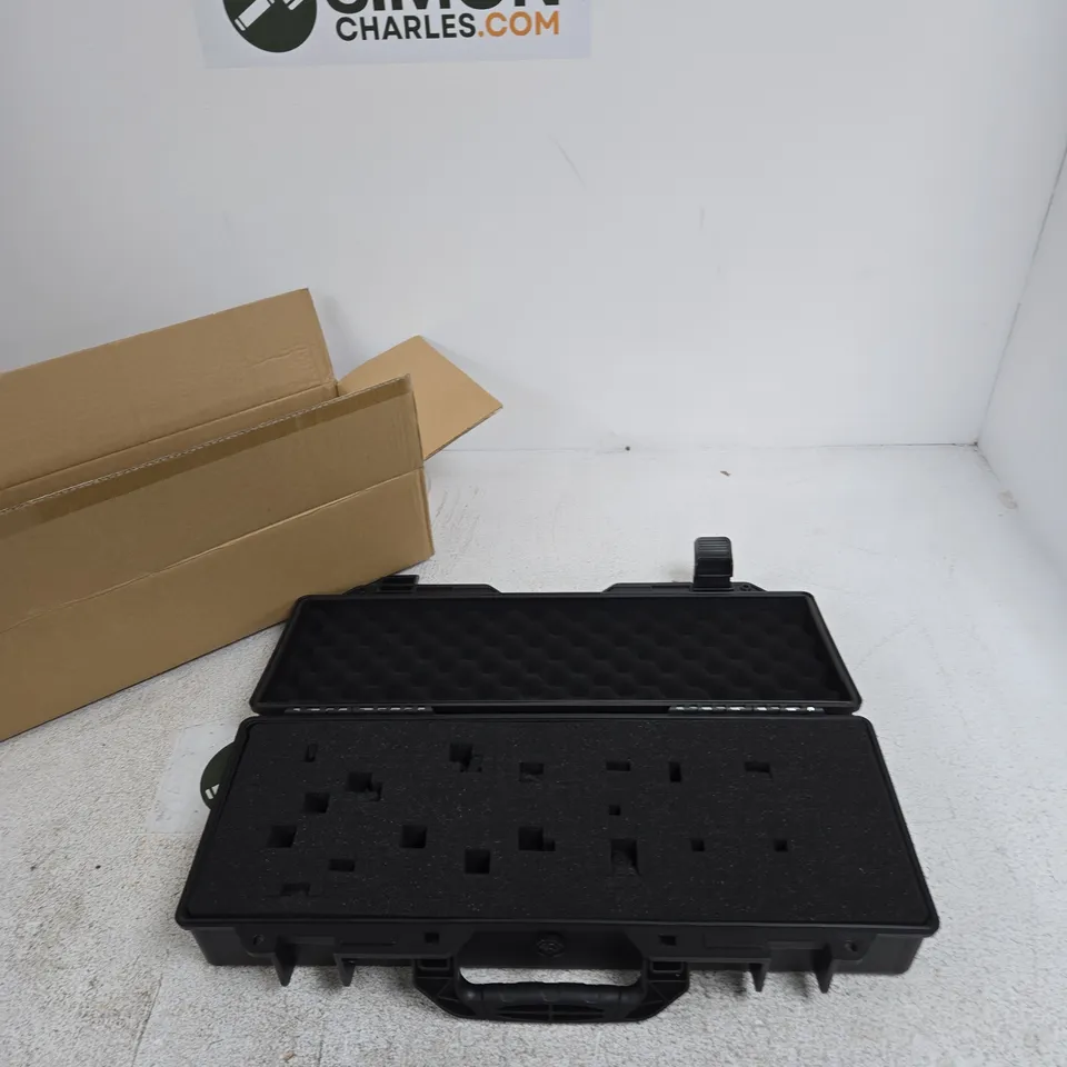 BLACK PROTECTIVE HARD CASE WITH FOAM INSERT FOR CAMERAS/PHOTOGRAPHY GEAR