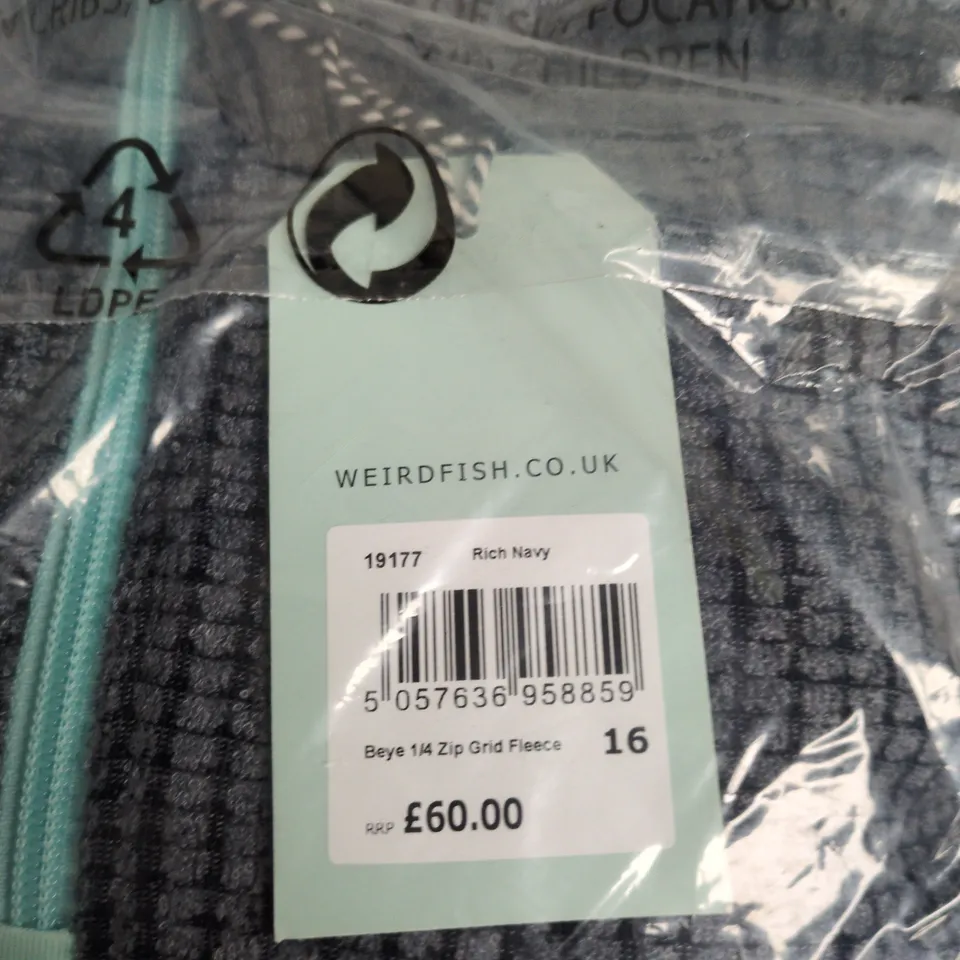 WEIRD FISH RICH NAVY 1/4 ZIP GRID FLEECE – UK 16