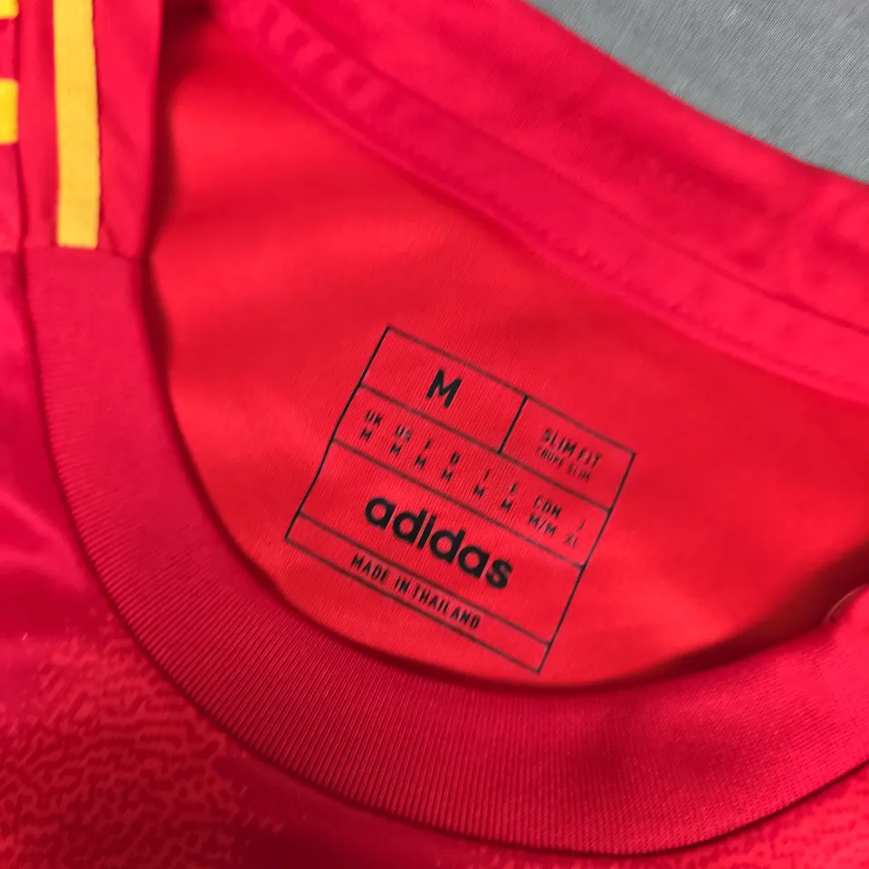 ADIDAS SPAIN CREST FOOTBALL JERSEY – RED WITH YELLOW TRIM, SIZE M