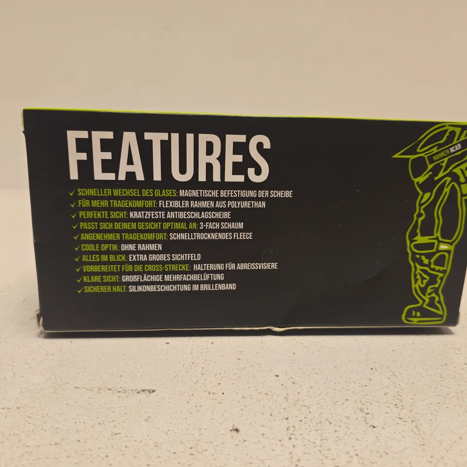 BROKEN HEAD MX-STRUGGLER FRAMELESS MAGNETIC MX-GOGGLE – NEON GREEN/BLACK (CAT.3)
