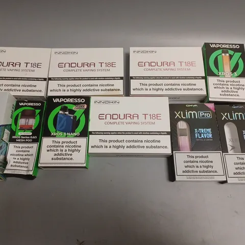 APPROXIMATELY 10 ASSORTED E-CIGARETTE PRODUCTS TO INCLUDE INNOKIN, VAPORESSO, VOOPOO ETC 