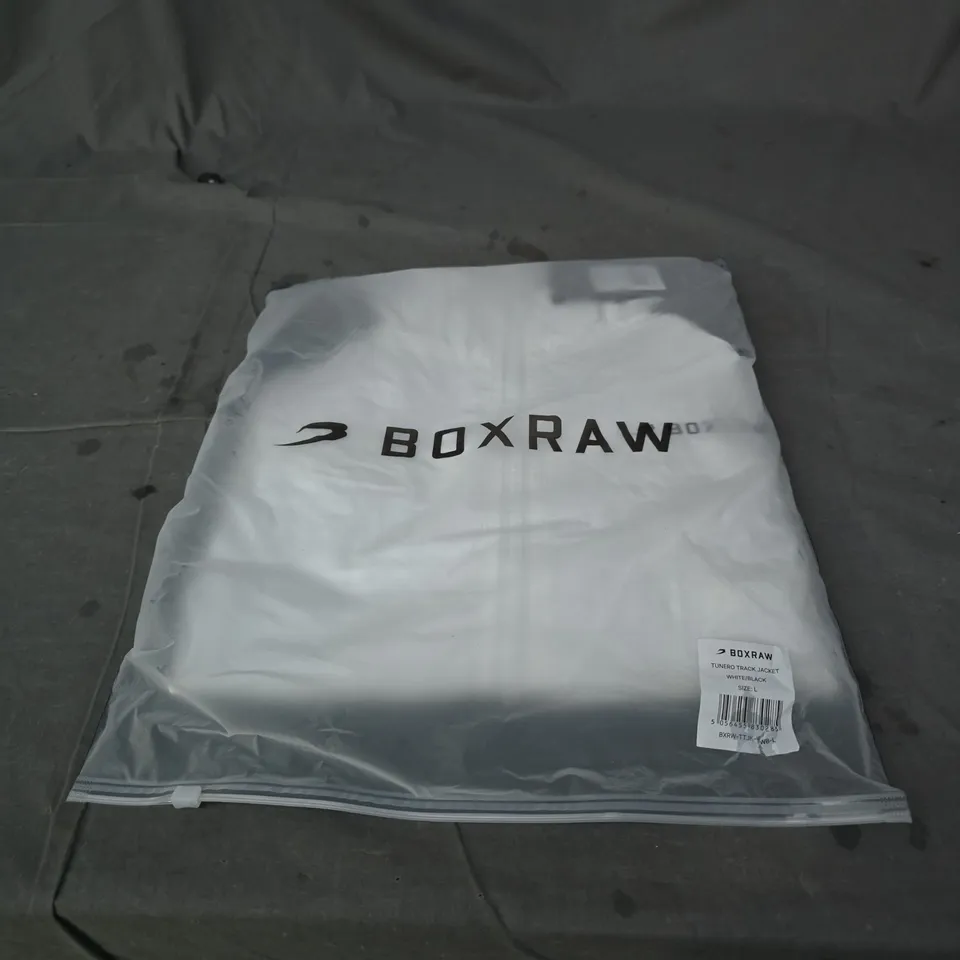 BOXRAW TUNERO TRACK JACKET - WHITE/BLACK - SIZE L. BAGGED