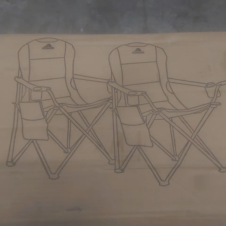 BOXED SET OF 2 VOYAGER PADDED CAMPING CHAIRS - BLACK & GREY (1 BOX)