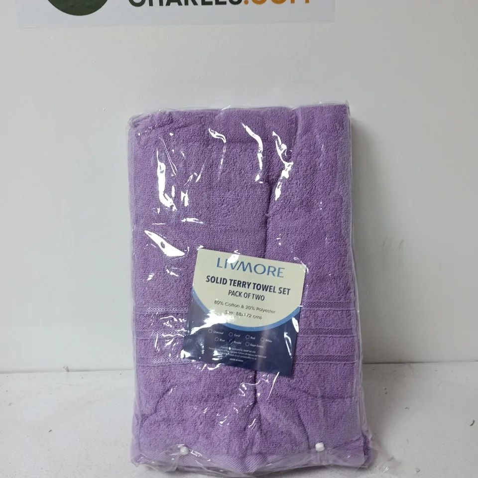 LIVMORE SOLID TERRY TOWEL SET PURPLE PACK OF 2