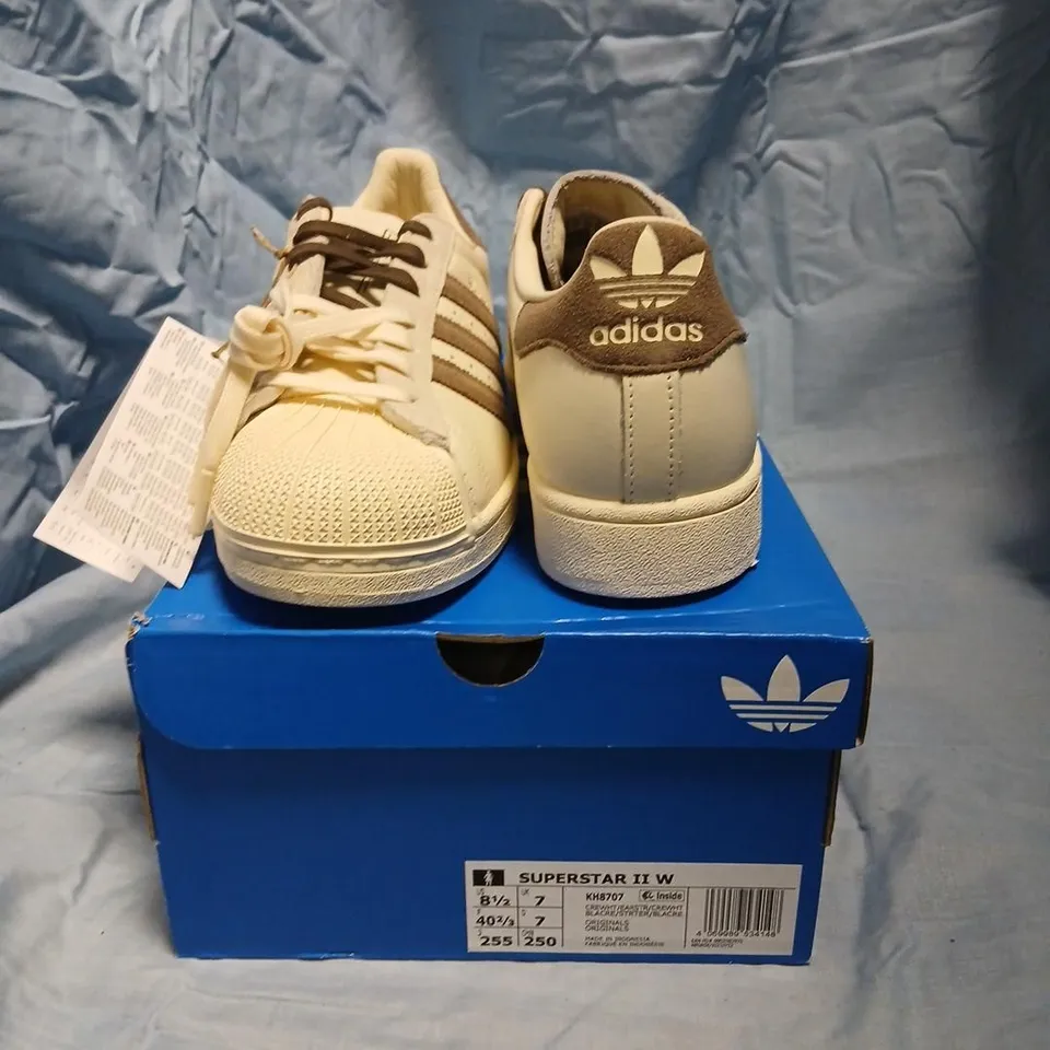 ADIDAS SUPERSTAR II W WOMEN'S SNEAKERS – UK 7 (US 8.5, EU 40 2/3) WHITE WITH BROWN SUEDE STRIPES